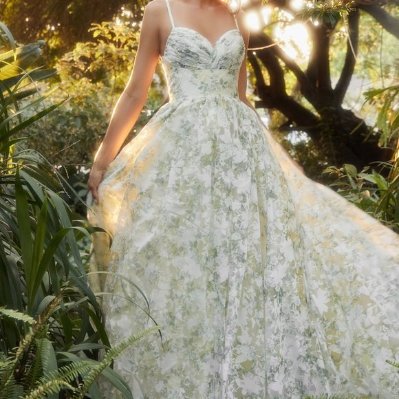 NEW LONG OFF THE SHOULDER SLEEVELESS FLORAL PRINTED A-LINE ORGANZA GOWN A1132 - Picture 7 of 7